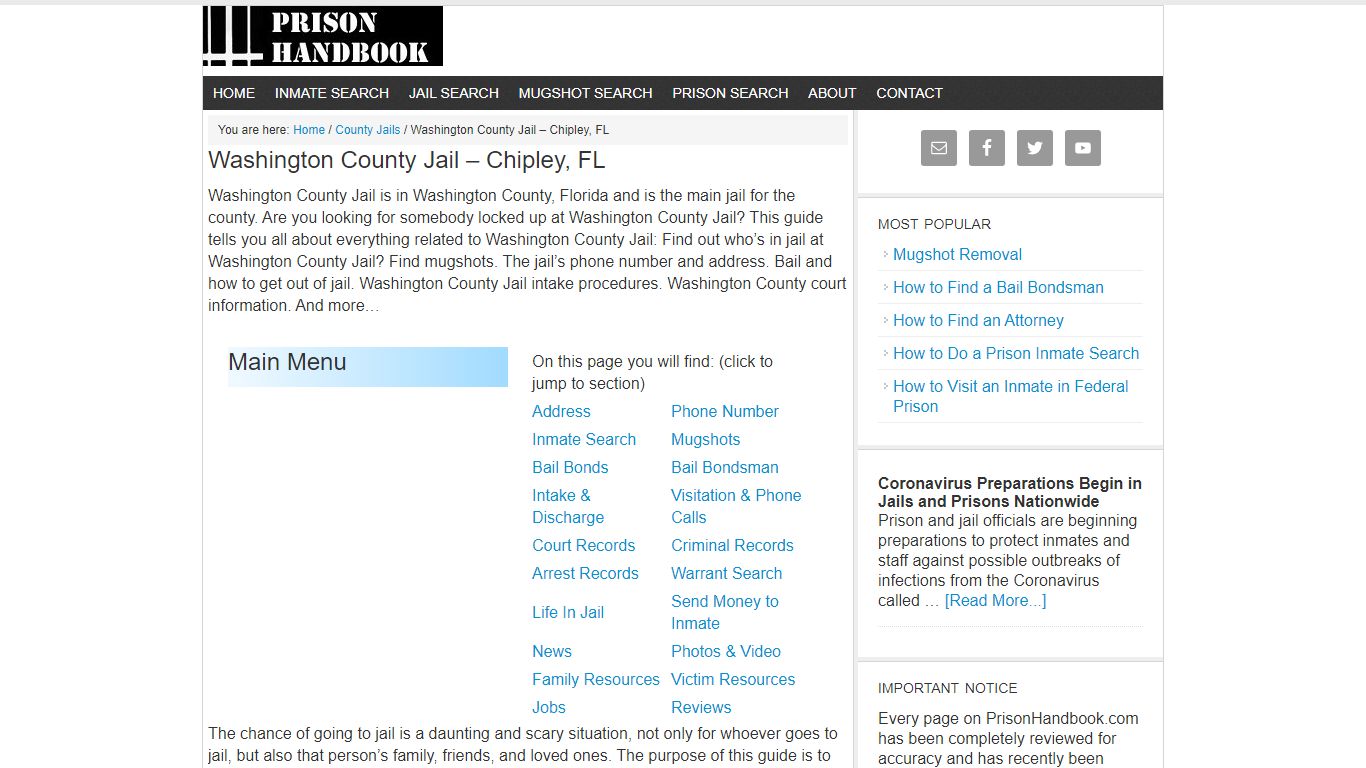 Washington County Jail – Chipley, FL - Prison Handbook