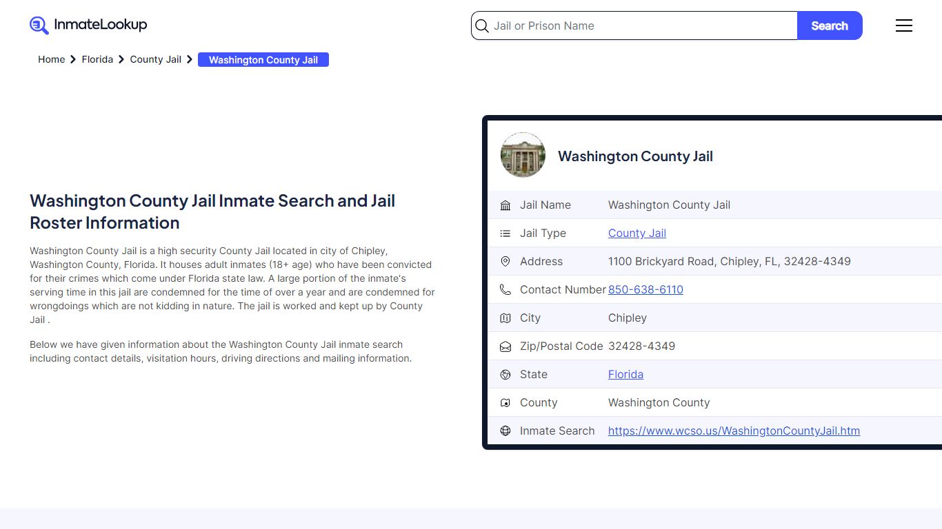 Washington County Jail Inmate Search - Chipley Florida - Inmate Lookup